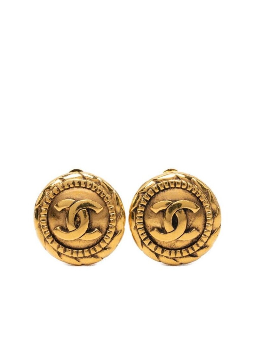 Chanel Vintage CC Logo Round Earrings Gold Plated